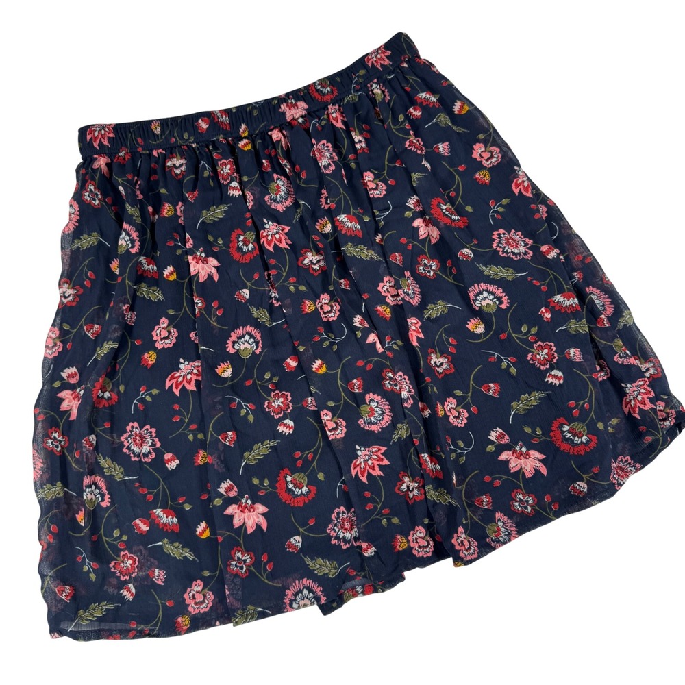 Hollister Mini Skirt‎ Womens XS Navy Blue Floral Elastic Waist Boho Cottagecore